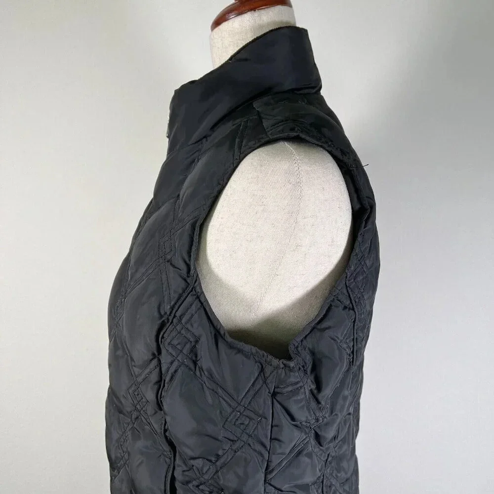 Eddie Bauer Vest Women's Small Black‎ Puffer Diamond Quilted Full Zip Outdoor